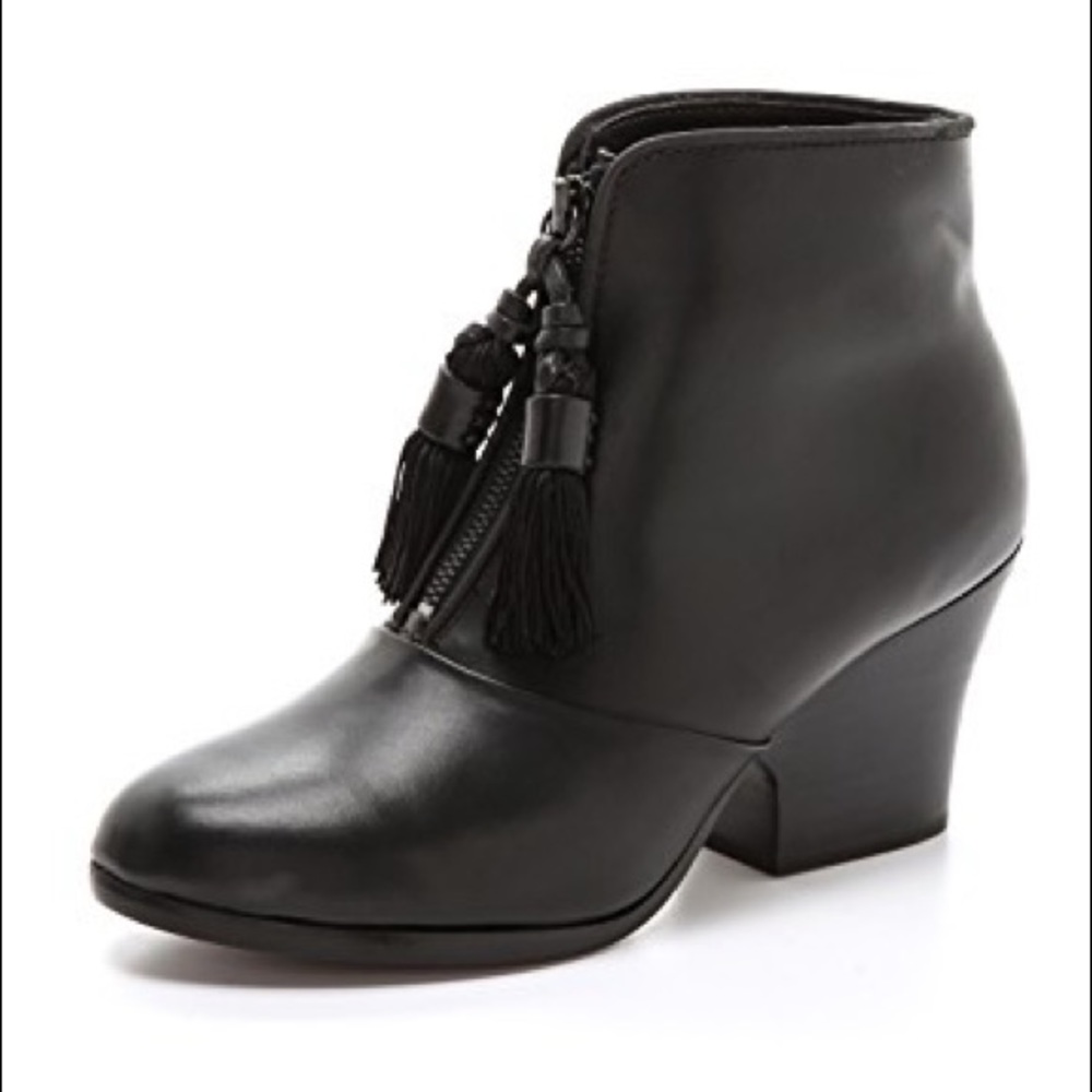 rag & bone Black Leather Tassel Zip Ankle Booties